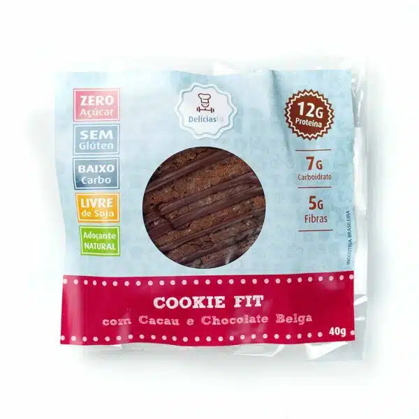 Cookie Fit de Cacau com Chocolate Belga 40g - Low Carb, com Whey, Sem Açúcar / Glúten / Lactose - Image 2