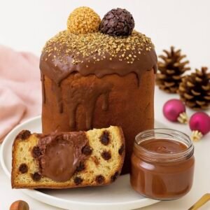 Chocotone Fit recheado com "Nutella" (creme de avelã com cacau) 1,2kg - Low Carb, Zero Açúcar, Sem Glúten, Sem Lactose